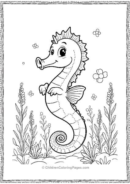 A Playful Seahorse Dancing In A Field Of Underwater Flowers Free PDF Printable