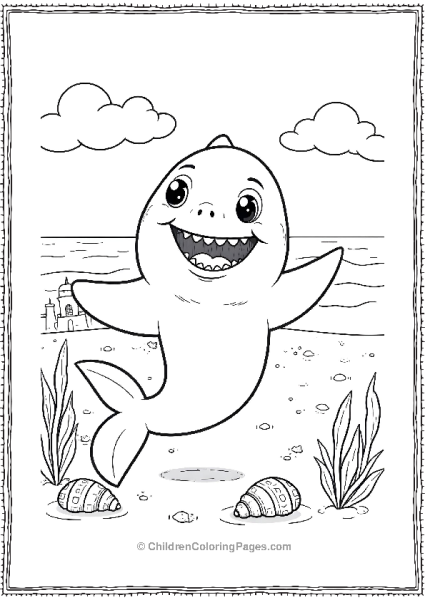 A Playful Shark With A Beach Setting In The Background Free PDF Printable