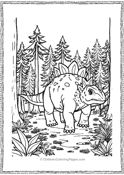 A Realistic Ankylosaurus Walking Through A Forest Free PDF Printable