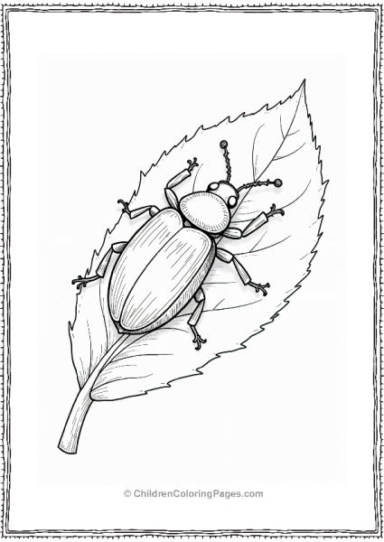 A Realistic Beetle On A Leaf With Simple Veins Free PDF Printable