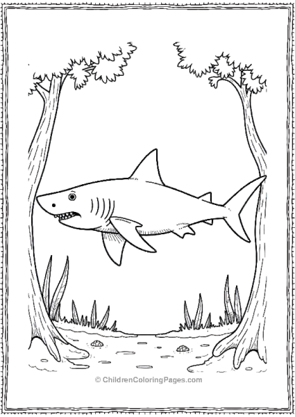 A Realistic Bull Shark Swimming Near Mangroves Free PDF Printable