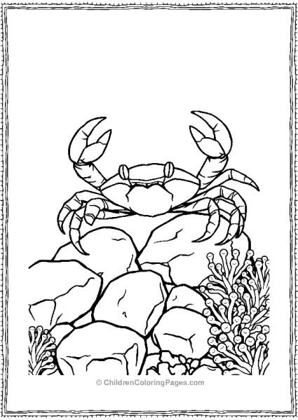 A Realistic Crab Crawling Over Rocks With Sea Anemones Free PDF Printable