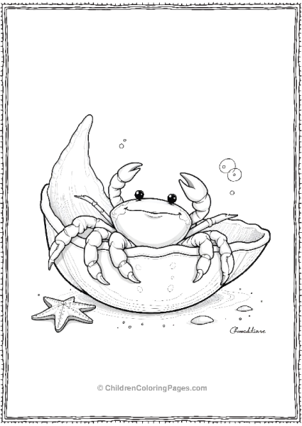 A Realistic Crab Hiding In A Seashell With A Starfish Free PDF Printable