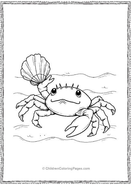 A Realistic Crab Holding A Seashell With Gentle Waves Scaled Free PDF Printable