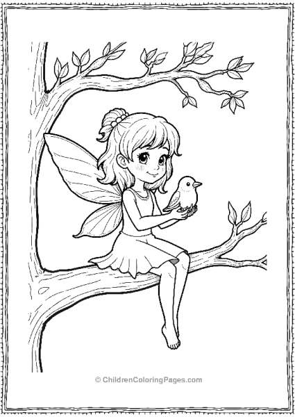 A Realistic Fairy Sitting In A Tree Holding A Small Flower Free PDF Printable