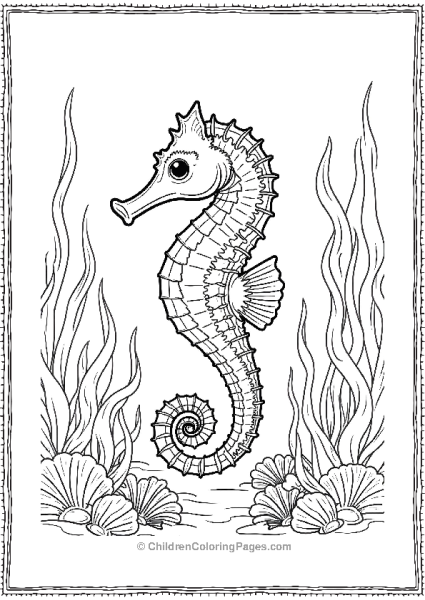 A Realistic Seahorse Navigating Through A Dense Kelp Forest Free PDF Printable