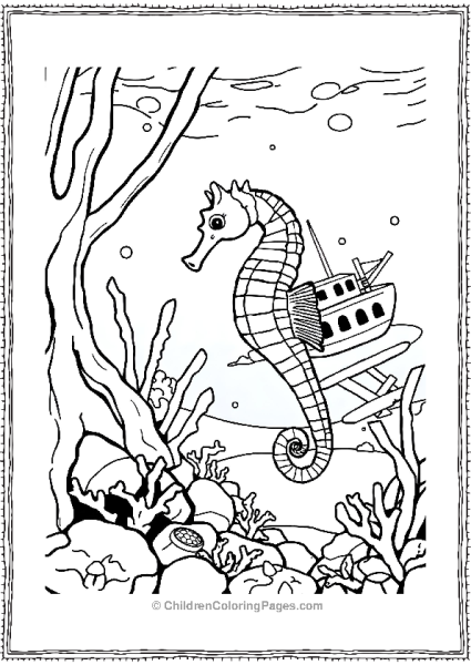 A Realistic Seahorse Resting Near An Underwater Scene Free PDF Printable