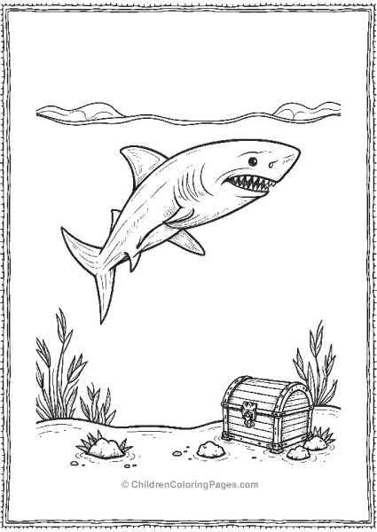 A Realistic Shark Swimming Above A Sunken Ship Free PDF Printable