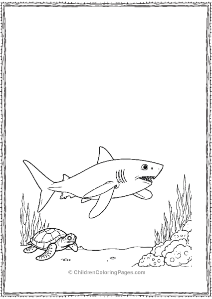 A Realistic Shark Swimming Alongside A Sea Turtle Free PDF Printable