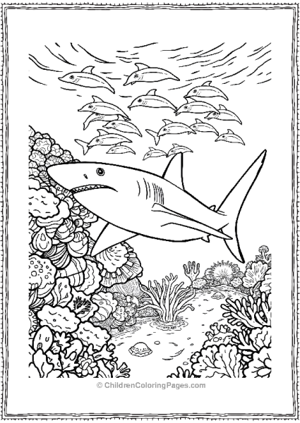 A Realistic Shark Swimming Near A Coral Reef Free PDF Printable