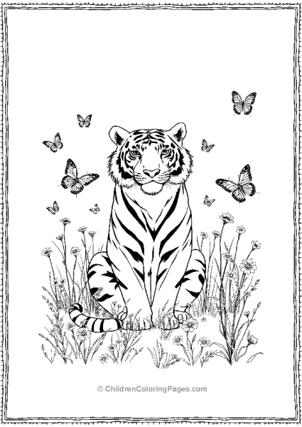 A Realistic Tiger Sitting In A Meadow Free PDF Printable