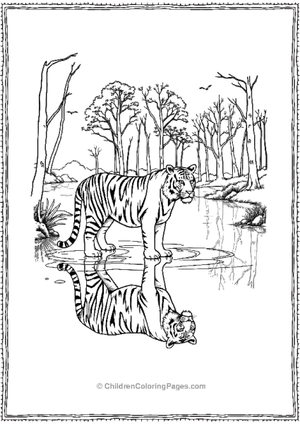 A Realistic Tiger Standing In A Shallow River Free PDF Printable