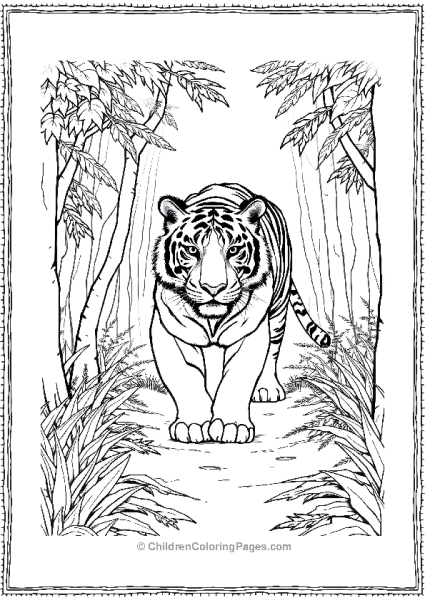 A Realistic Tiger Walking Through A Dense Forest Free PDF Printable