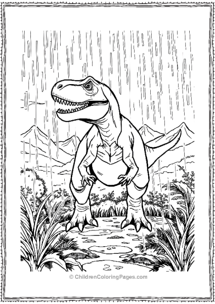 A Realistic Velociraptor Hunting In The Rain Free PDF Printable