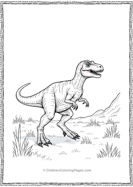 A Realistic Velociraptor Running Through A Field Free PDF Printable