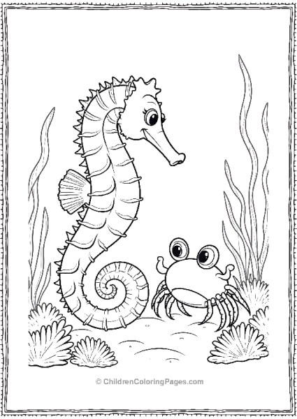 A Seahorse And A Small Crab Interacting Near A Reef Free PDF Printable