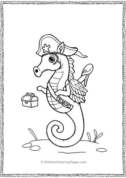 A Seahorse Dressed As A Pirate With A Tiny Treasure Chest Free PDF Printable