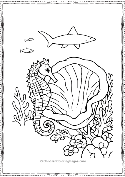 A Seahorse Interacting With A Giant Clam Free PDF Printable