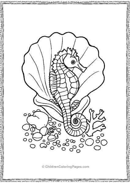 A Seahorse Resting Inside A Large Seashell Free PDF Printable