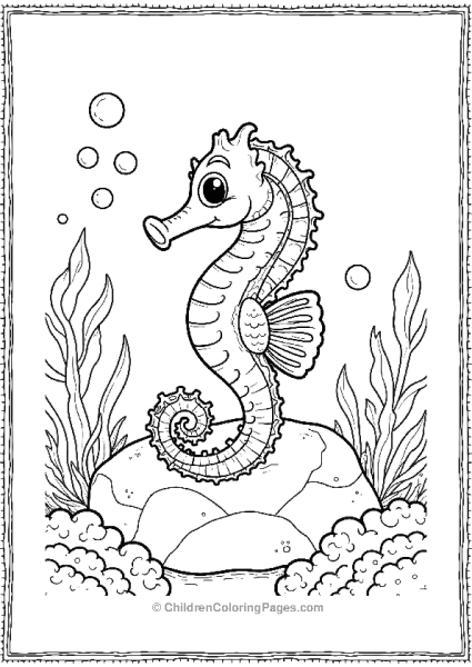 A Seahorse Resting On A Rock Surrounded By Intricate Details Free PDF Printable