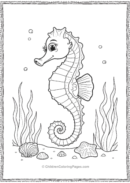 A Seahorse Surrounded By Intricately Drawn Seashells Free PDF Printable