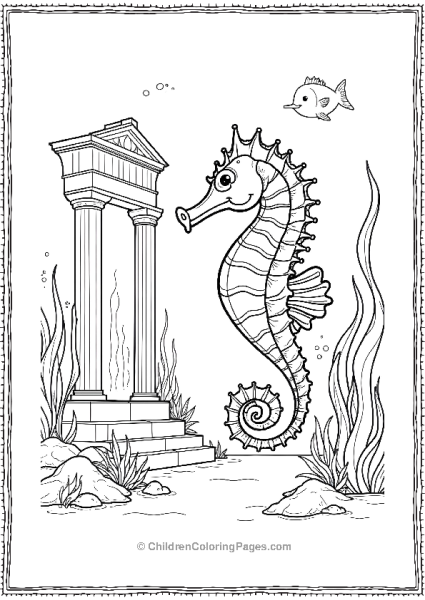 A Seahorse Swimming Near A Sunken Statue Free PDF Printable