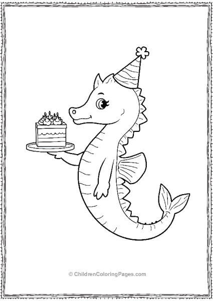 A Seahorse Wearing A Party Hat And Holding A Cake Free PDF Printable