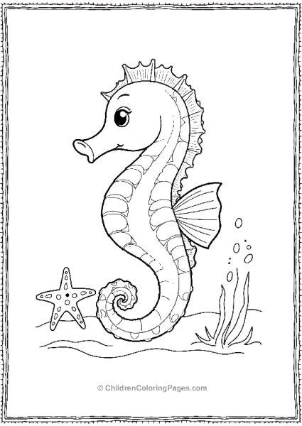 A Seahorse With A Small Starfish Both Outlined Free PDF Printable