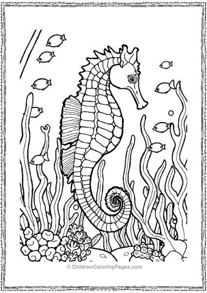 A Seahorse With Detailed Scales And Fins Swimming Free PDF Printable