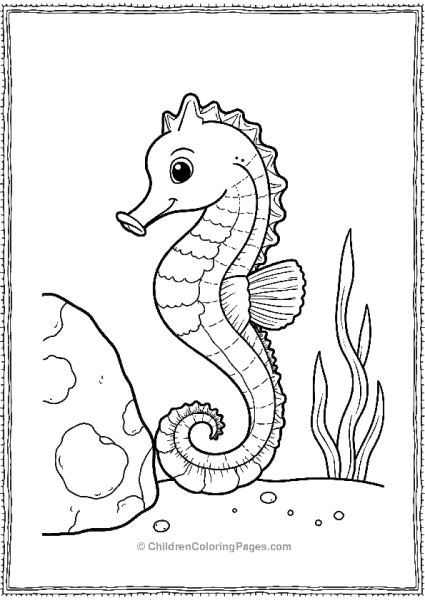 A Seahorse With Large Easy To Color Fins Swimming Free PDF Printable