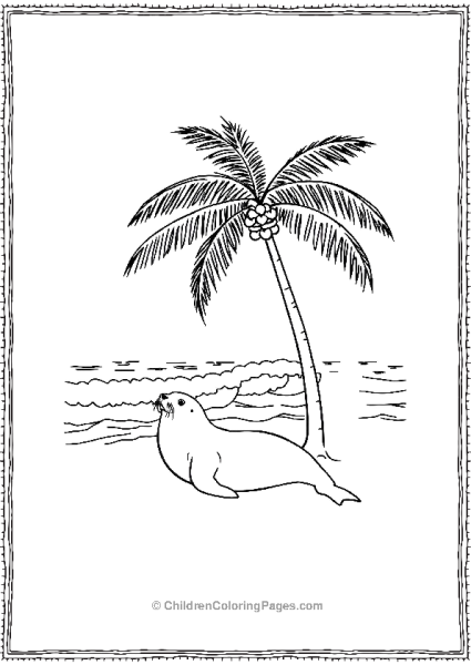 A Seal Resting Under A Palm Tree Free PDF Printable