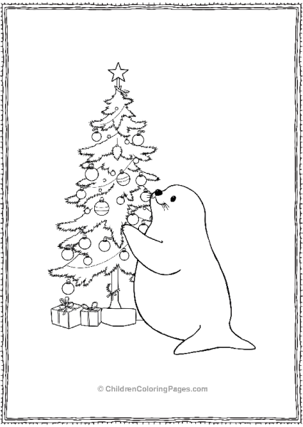 A Seal Sitting By A Christmas Tree Free PDF Printable