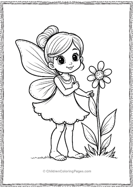 A Simple Fairy Standing Beside A Flower With Her Wings Free PDF Printable