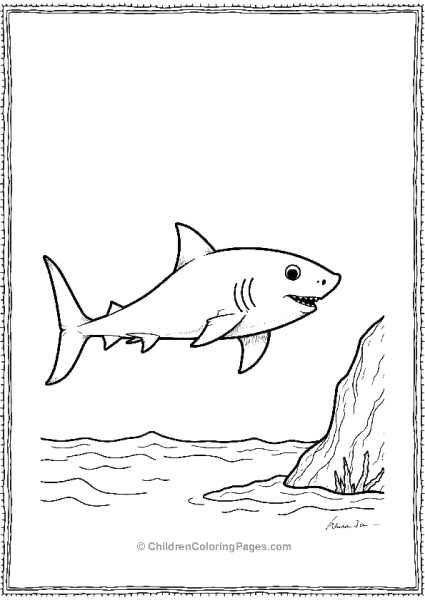 A Simple Outline Of A Shark Swimming Near A Lone Reef Free PDF Printable