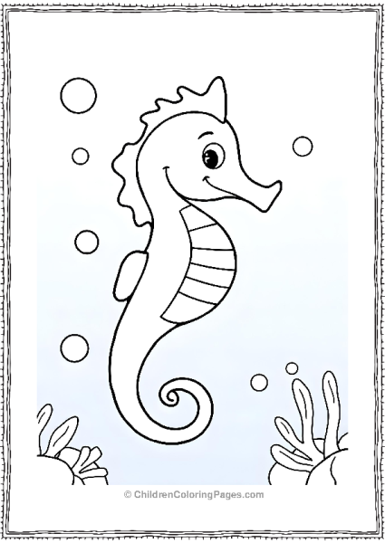 A Simple Outline Of A Smiling Seahorse Floating Free PDF Printable