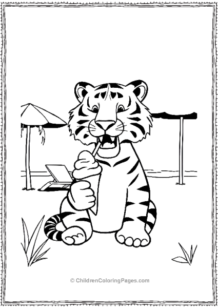 A Simple Tiger Eating Ice Cream Minimalistic Beach Free PDF Printable