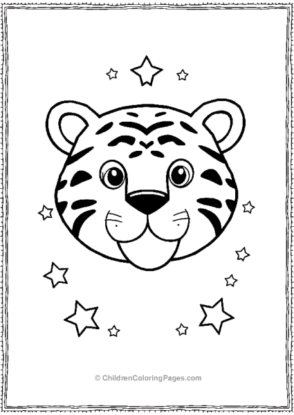 A Simple Tiger Face With Friendly Eyes And Stars Free PDF Printable