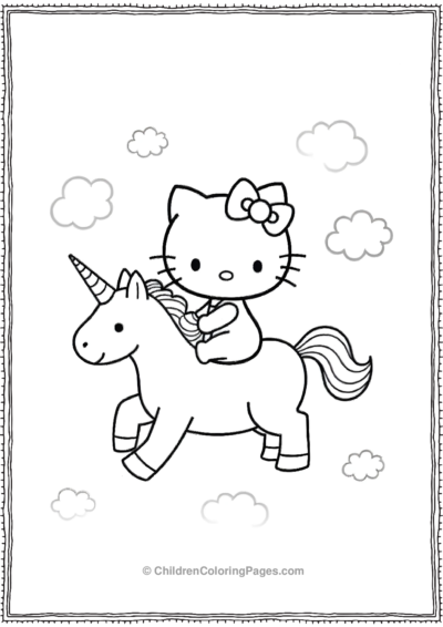 A-Simplified-Hello-Kitty-Riding-A-Unicorn Free PDF Printable