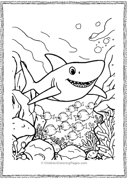 A Slightly More Detailed Cartoon Shark Chasing Fish Free PDF Printable