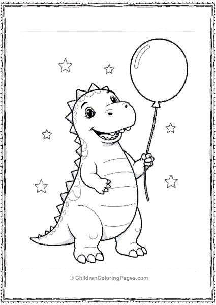 A Smiling Ankylosaurus Holding A Balloon Free PDF Printable