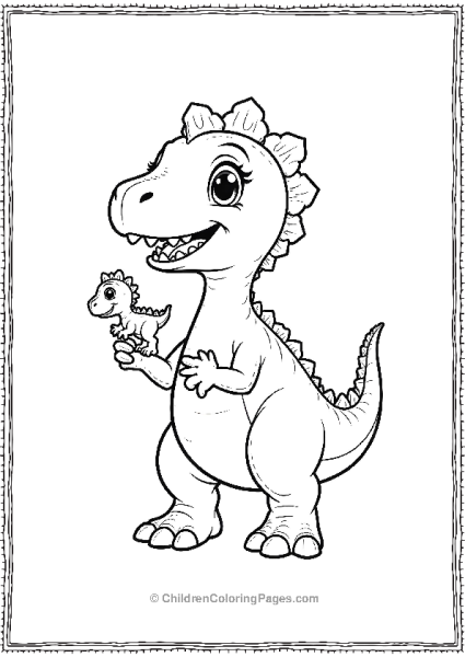 A Smiling Dilophosaurus Holding A Small Dinosaur Free PDF Printable