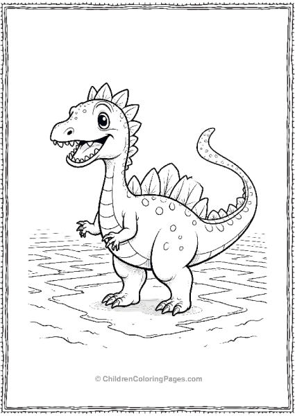 A Smiling Dilophosaurus Walking Through A Simple Meadow Free PDF Printable