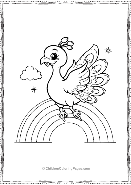 A Smiling Peacock Flying Over A Simple Rainbow Free PDF Printable