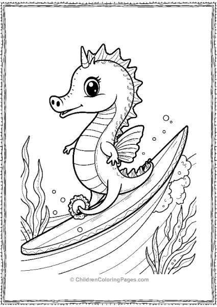 A Smiling Seahorse Riding A Wave With A Surfboard Free PDF Printable