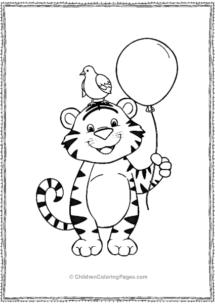 A Smiling Tiger Holding A Balloon With A Bird Free PDF Printable