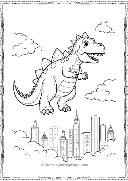 A Superhero Ankylosaurus Flying Over A Cityscape Free PDF Printable