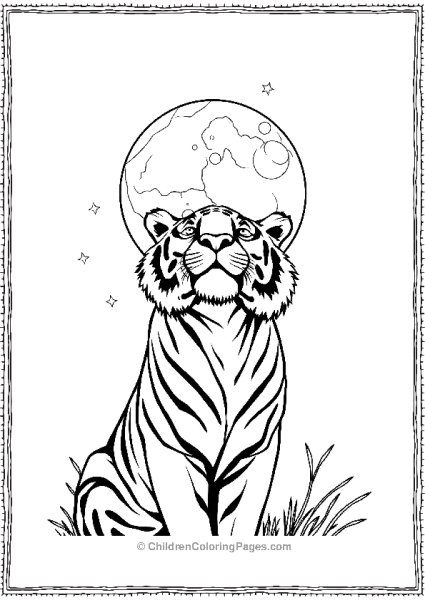 A Tiger Gazing At The Moon With Stars Behind Free PDF Printable