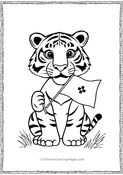 A Tiger Holding A Tiny Flag Free PDF Printable