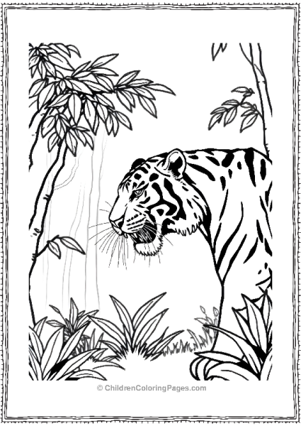 A Tiger Hunting In The Rainforest Simple Trees Free PDF Printable