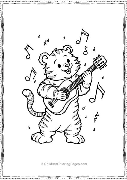 A Tiger Playing A Guitar With Floating Music Notes Free PDF Printable